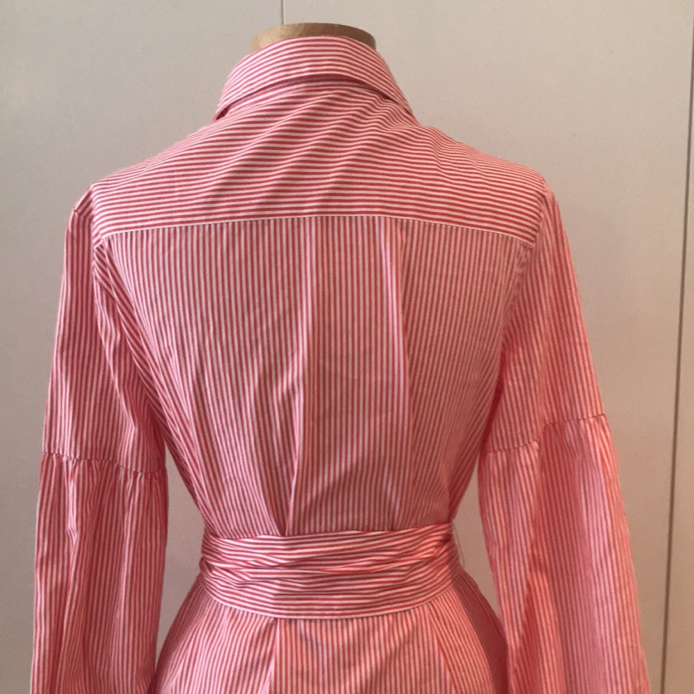 J. McLaughlin Millbury Cotton Red & White Stripe Tie Belt Midi Shirt Dress S NWT - Picture 11 of 16